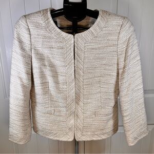 Banana Republic tweed business casual crew neck blazer, gold cream, size 8P